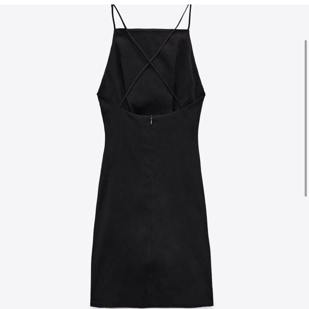 [Zara] Black Linen Draped Mini Dress - Picture 16 of 16